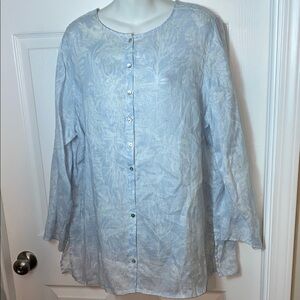 Tahari Women Linen Pastel Blue Button-Down Shirt Tunic Plus Size 1x